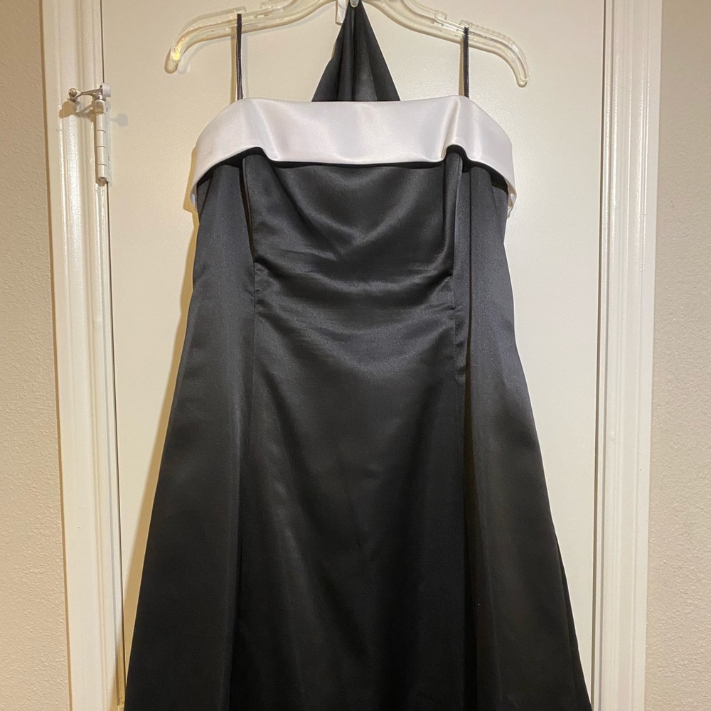Black and white satin formal dress
